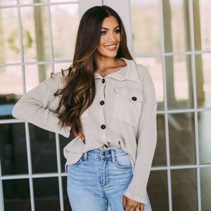 Vintage Wash Waffle Knit Shacket - These Three Boutique